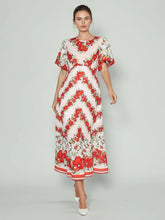 Bubble Sleeve Printed Maxi Dress